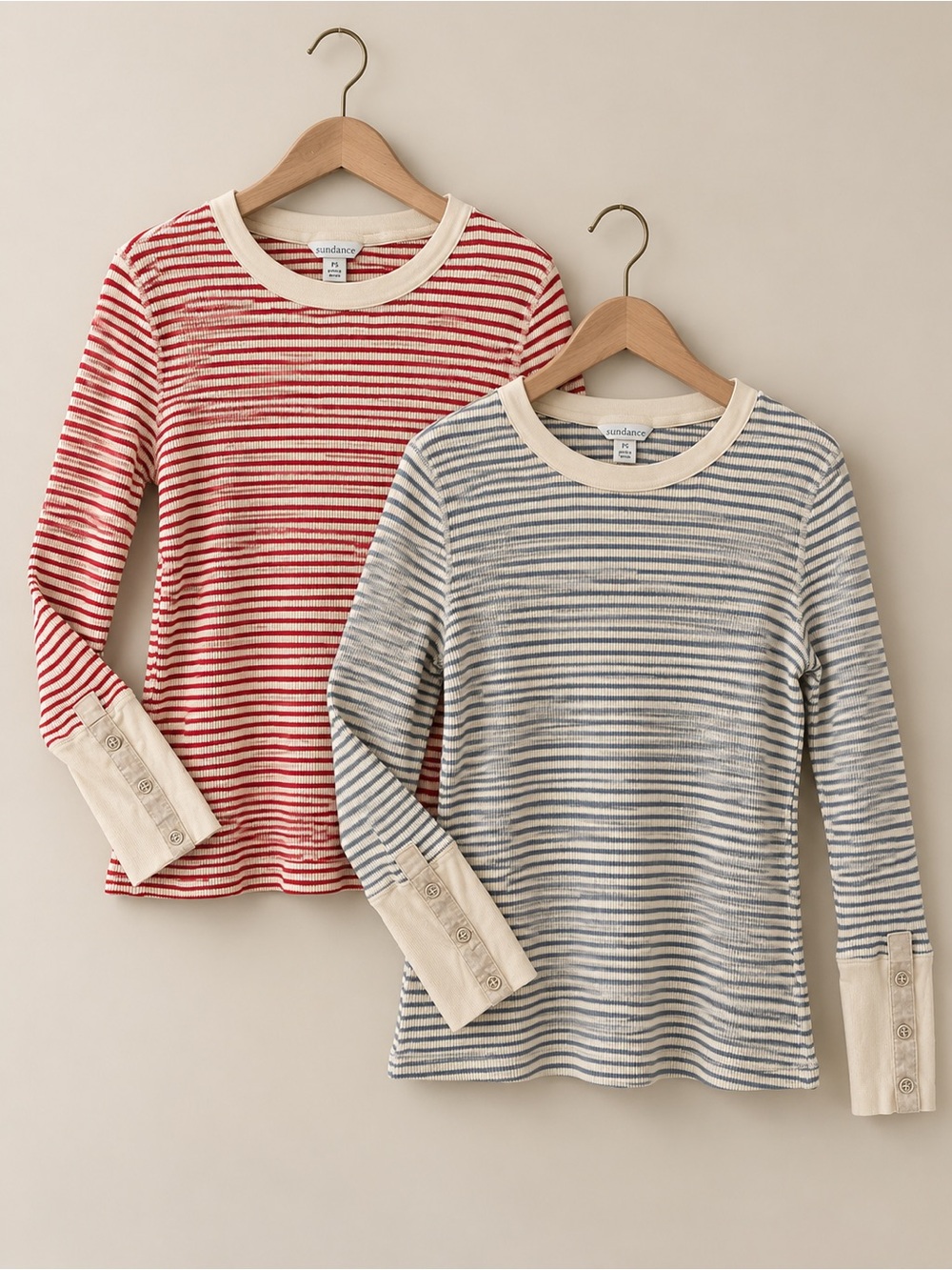 Sundance | Bundle of (2) Striped Waffle Knit Thermal Long Sleeve Tops Petite S